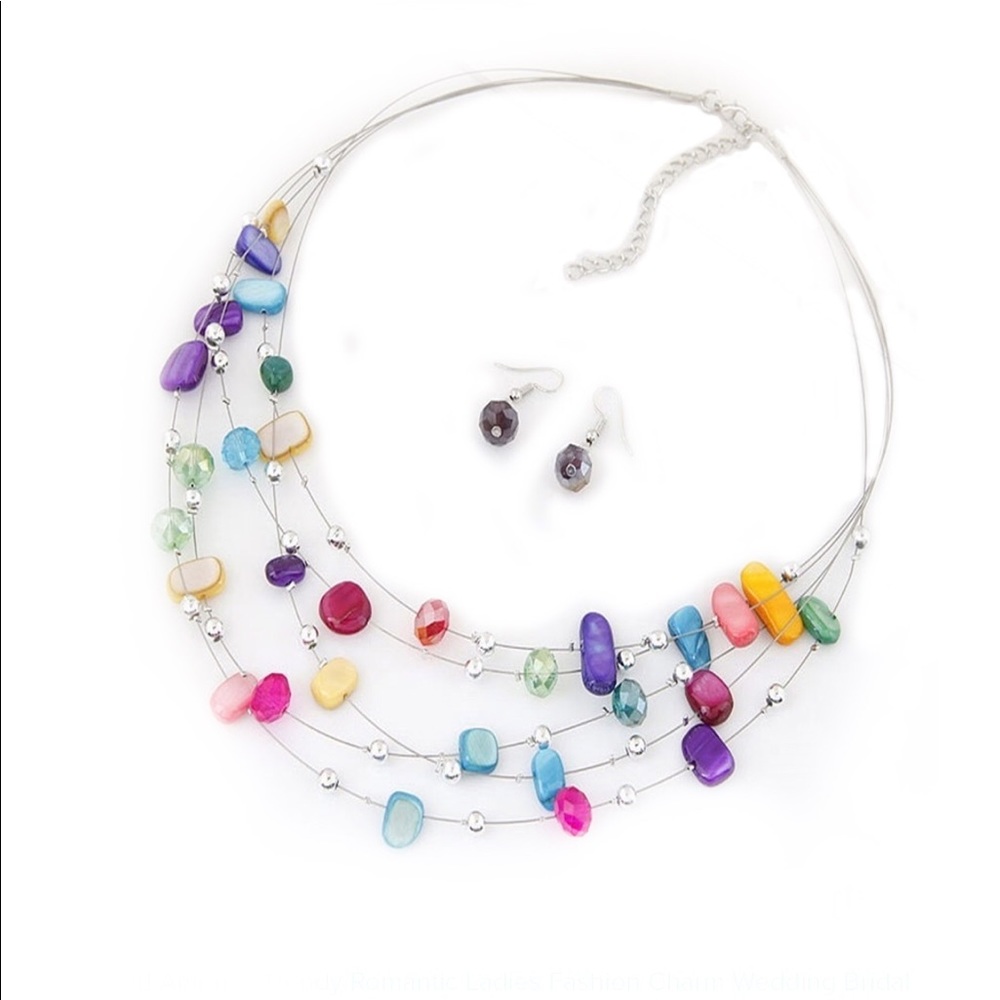 Crystal Beaded Multi Necklace with Earrings Set - Picture 3 of 3